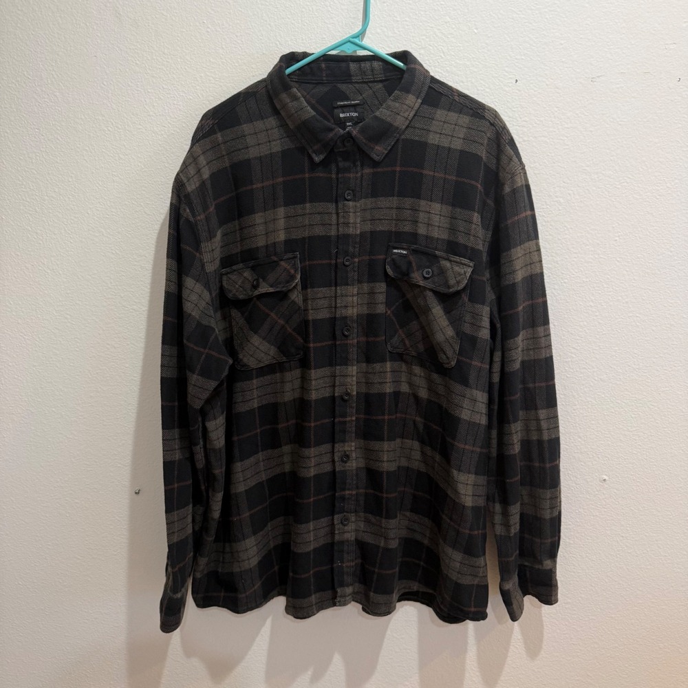 Brixton Bowery Plaid Flannel Shirt Mens 3XL Black Gray Long Sleeve Button Down